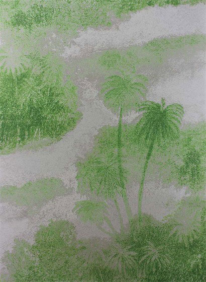 Tapete Palmenmuster: Palmen mit grünen Blättern u. Palmenblätter grün im Dschungel