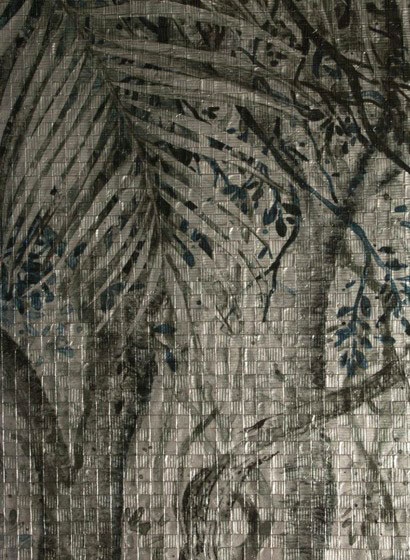 Tapete Palmenmuster: Palmen mit Blättern, Palmenblätter im Dschungel grau schwarz weiss
