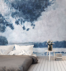 Raumbild mit Vliestapete Ode LEGEND Farbe Royal aus Belgien im Wohnzimmer