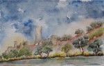 Fototapete Digitaldruck Malerei Motiv Landschaft Burg am Fluss gemalt von Maike Ambrock in Berlin und online kaufen