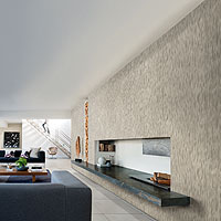 Lincrusta Tapete Raumbild Neo Modern Apartment Beispiel Wohnzimmer schlammfarben gestrichen aus Berlin zum online kaufen
