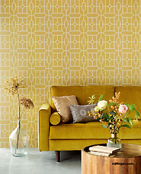 Raumbild Vliestapete gelb weiß modernes Muster