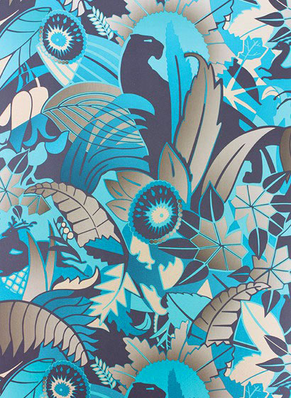 Tapete Palmenmuster Osborne Little: geometric deco Palmen mit grünen Blättern, Palmenblätter grün im Dschungel