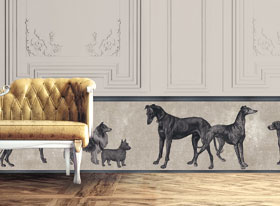 Raumbild mit Vliestapete ODE CANIS Farbe Royal aus Belgien im Wohnzimmer